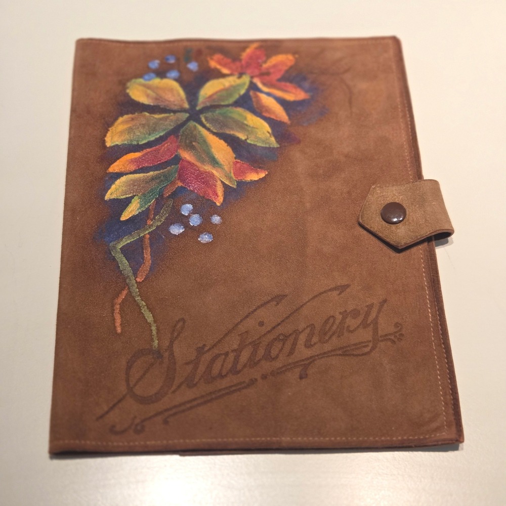 Vintage Suede Stationery Folio Buffalo Bill Lookout Mt Colorado Artwork